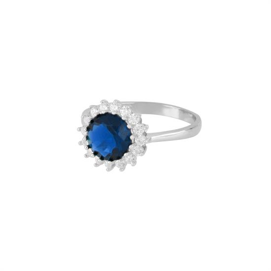 ANELLO ZIRCONE BLU TONDO 8MM IN ARGENTO 925°/°° E ZIRCONI