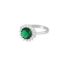 ANELLO ZIRCONE VERDE TONDO 8MM IN ARGENTO 925°/°° E ZIRCONI