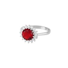 ANELLO ZIRCONE ROSSO ROTONDO 8MM IN ARGENTO 925°/°° E ZIRCONI