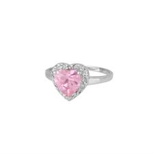 ANELLO CUORE ZIRCONE ROSA IN ARGENTO 925°/°° E ZIRCONI