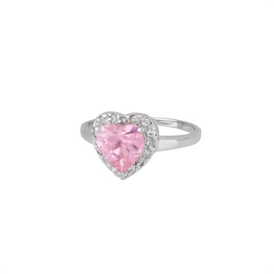 ANELLO CUORE ZIRCONE ROSA IN ARGENTO 925°/°° E ZIRCONI