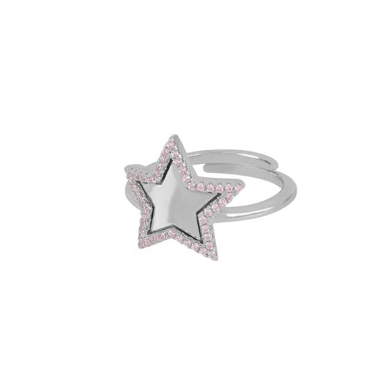 ANELLO STELLA SPECCHIO RODIO ARGENTO 925°/°° ZIRCONI PINK