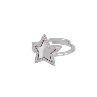 ANELLO STELLA SPECCHIO RODIO ARGENTO 925°/°° ZIRCONI PINK