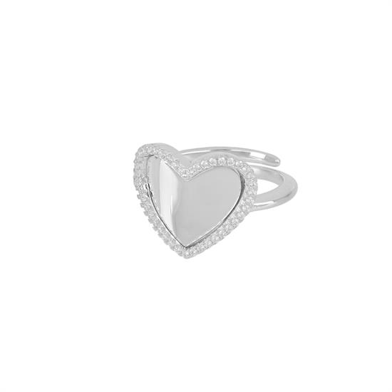 ANELLO CUORE SPECCHIO RODIO ARGENTO 925°/°° ZIRCONI WHITE