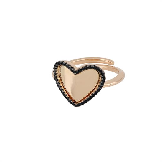 ANELLO CUORE SPECCHIO ROSE' ARGENTO 925°/°° ZIRCONI BLACK