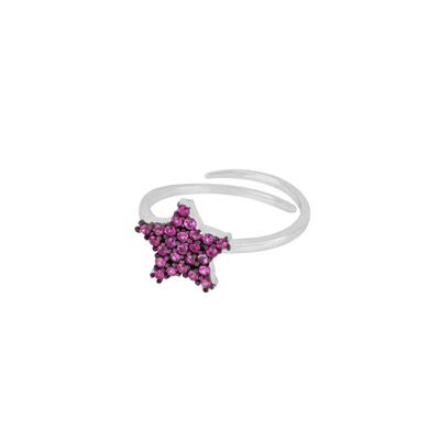 ANELLO STELLA RODIO ARGENTO 925°/°° E ZIRCONI FUCSIA