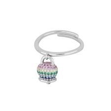 ANELLO CAMPANELLA MINI RODIO ZIRCONI MULTICOLOR IN ARGENTO 925°/°°