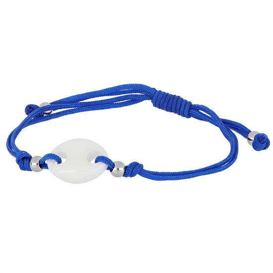 BRACCIALE CON MAGLIA MARINA IN CERAMICA, ACCIAIO E CORDA