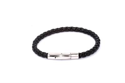 BRACCIALE ACCIAIO CHIUSURA TUBO SILVER CON TRECCIA NERO