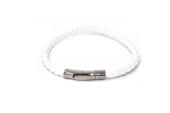 BRACCIALE ACCIAIO CHIUSURA TUBO SILVER CON TRECCIA BIANCA