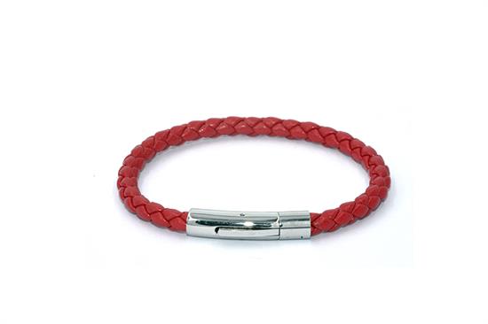 BRACCIALE ACCIAIO CHIUSURA TUBO SILVER CON TRECCIA ROSSO