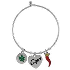 BRACCIALE MANETTA PENDENTI CUORE GOOD LUCK CAPRI CORNO IN ACCIAIO