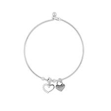 BRACCIALE MANETTA SILVER CON CUORE PAVE' IN ACCIAIO