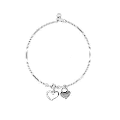 BRACCIALE MANETTA SILVER CON CUORE PAVE' IN ACCIAIO