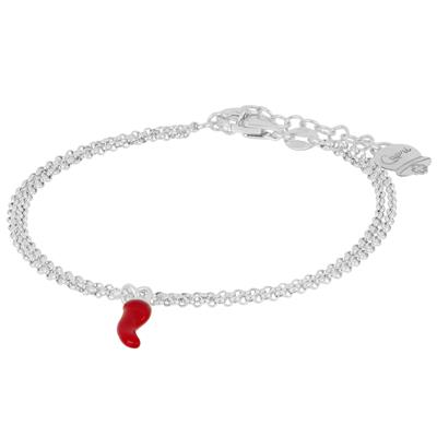 BRACCIALE DOPPIA CATENA CORNO SMALTO ROSSO IN ARGENTO 925°/°°