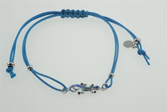 BRACCIALE LIZARD BLUE SMALTO RODIO IN ARGENTO 925°/°° CORDA