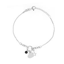 BRACCIALE TONDO CUORE LASTRA MINI ZIRCONATO ZK BLACK ARGENTO 925°/°°