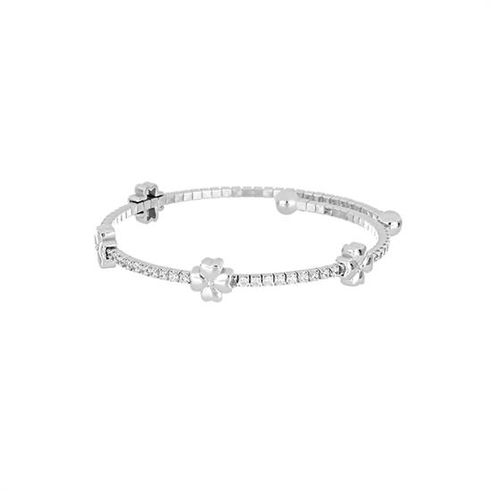 BRACIALE BANGLE ZIRCONATO QUADRIFOGLI LISCI IN ARGENTO 925°/°°