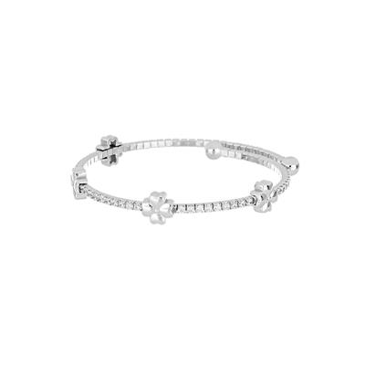 BRACIALE BANGLE ZIRCONATO QUADRIFOGLI LISCI IN ARGENTO 925°/°°