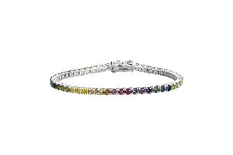 BRACCIALE TENNIS 3MM RODIO ARGENTO 925°/°° E ZIRCONI MULTICOLOR