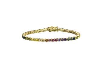 BRACCIALE TENNIS 3MM DORATO ARGENTO 925°/°° E ZIRCONI MULTICOLOR