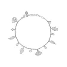 BRACCIALE OCCHIO PIUMA MANO RODIO ARGENTO 925°/°° ZIRCONI