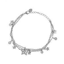 BRACCIALE DUE FILI STELLE E MULTI STELLE RODIO ARGENTO 925°/°° ZK