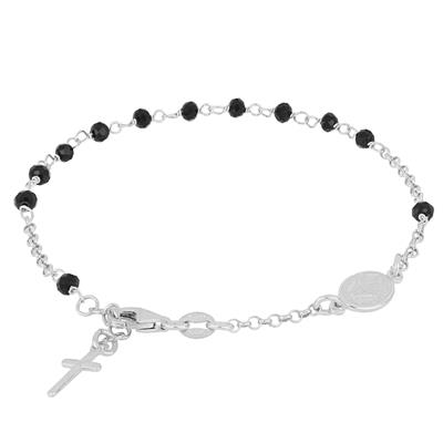 BRACCIALE ROSARIO SPINELLO NERO IN ARGENTO 925°/°°