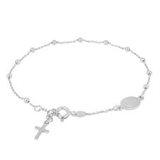 BRACCIALE ROSARIO LISCIO ARGENTO 925°/°° MM2,5 CROCE MADONNINA