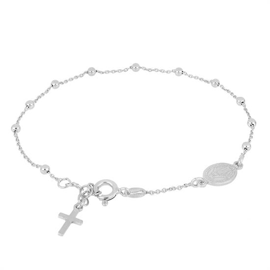 BRACCIALE ROSARIO LISCIO ARGENTO 925°/°° MM2,5 CROCE MADONNINA