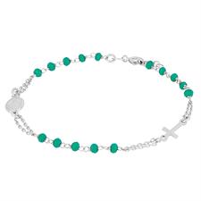 BRACCIALE ROSARIO DOPPIA CATENA VERDE SMERALDO IN ARGENTO 925°/°°