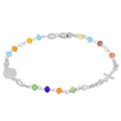 BRACCIALE ROSARIO ZIRCONI MULTICOLOR DOPPIA CATENA ARGENTO 925°/°°