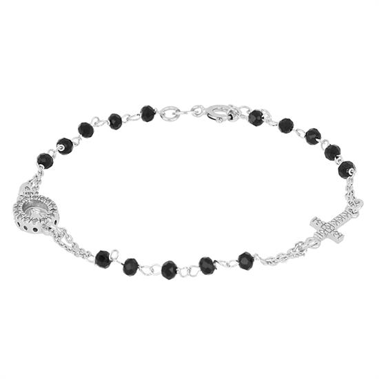 BRACCIALE ROSARIO ONICE 3MM DOPPIA CATENA ZIRCONI IN ARGENTO 925°/°°