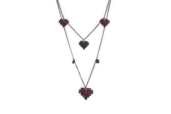 COLLANA DOPPIA CATENA BLACK CUORI IN ARGENTO 925°/°° ZIRCONI