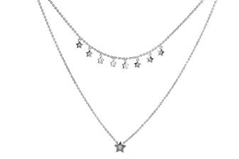 COLLANA DOPPIO GIRO RODIO STELLE IN ARGENTO 925°/°° E ZIRCONI