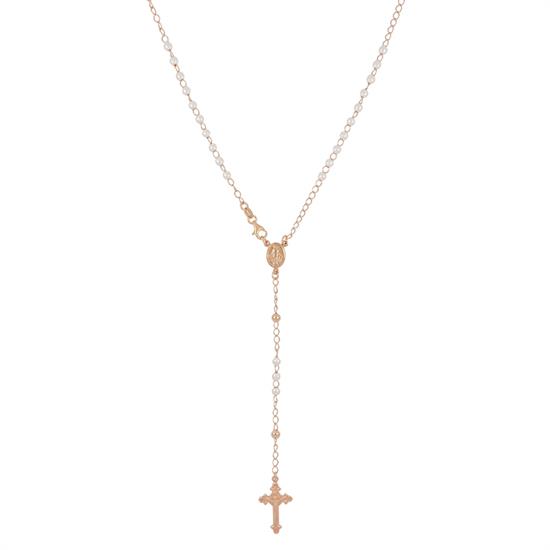 COLLANA ROSARIO ROSE' PERLE PENDNETE IN ARGENTO 925°/°°