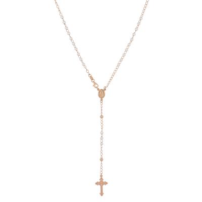 COLLANA ROSARIO ROSE' PERLE PENDNETE IN ARGENTO 925°/°°