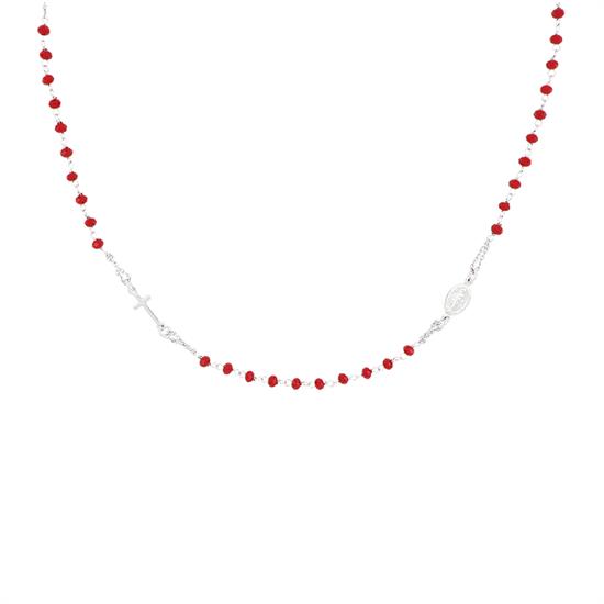 COLLANA ROSARIO GIROCOLLO ROSSA IN ARGENTO 925°/°°