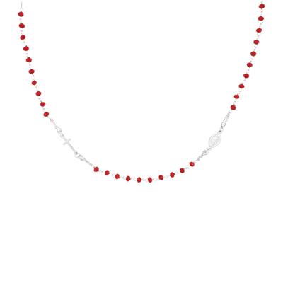 COLLANA ROSARIO GIROCOLLO ROSSA IN ARGENTO 925°/°°