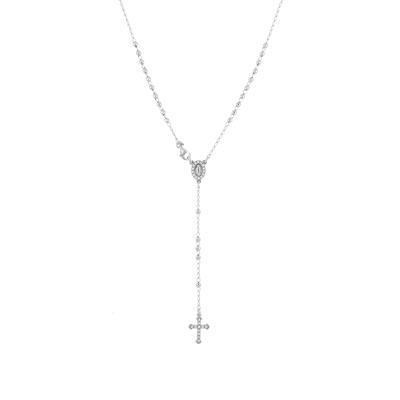 COLLANA ROSARIO DISCO 3MM CROCE E MADONNINA ZIRCONATI ARGENTO925°/°°