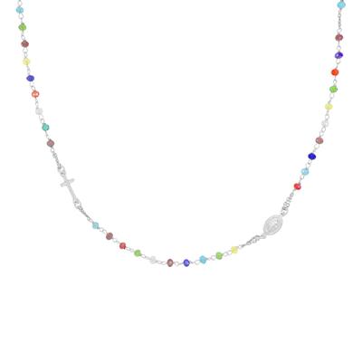 COLLANA ROSARIO ZIRCONI MULTICOLOR DOPPIA CATENA IN ARGENTO 925°/°°