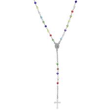 COLLANA ROSARIO PENDENTE ZIRCONI MULTICOLOR IN ARGENTO 925°/°°