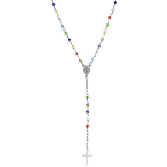 COLLANA ROSARIO PENDENTE ZIRCONI MULTICOLOR IN ARGENTO 925°/°°