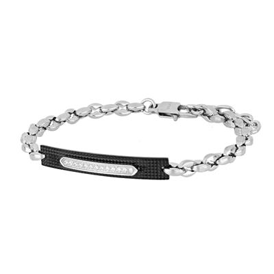 BRACCIALE TARGHETTA NERA ZIRCONATA E MAGLIA MARINA IN ACCIAIO