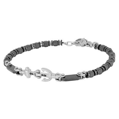 BRACCIALE CENTRALE ANCORA E CUBOTTI EMATITE IN ACCIAIO