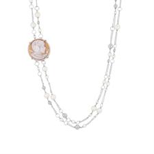 COLLANA DOPPIO GIRO PERLE CAMMEO SFIOCCATO IN ARGENTO 925°/°°