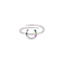 ANELLO FERRO DI CAVALLO RODIO CZ MULTICOLOR ARGENTO 925°/°° REGOLABI