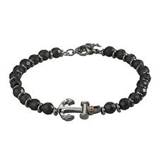 BRACCIALE CENTRALE ANCORA IN ACCIAIO PALLINO SFACCETTATO EMATITE