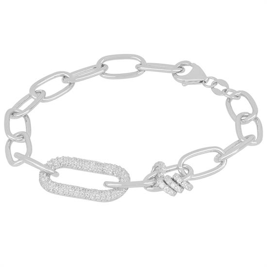 BRACCIALE OVALI CON CENTRALE ZIRCONATO E RONDELLE IN ARGENTO 925°/°°