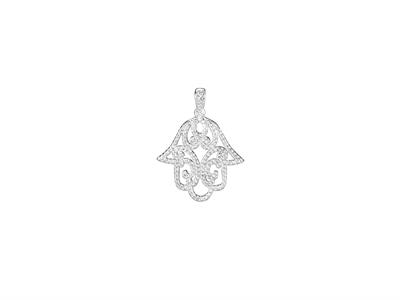 PENDENTE MANO DI FATIMA TRAFORATA ZIRCONI WHITE ARGENTO 925°/°°